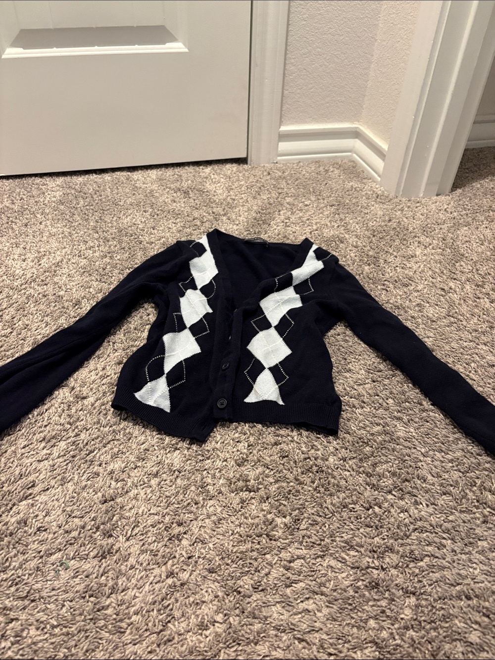Brandy Melville Navy and White Argyle Button Cardigan